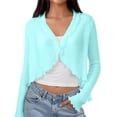 thumbnail image 7 of Garbnen Chiffon Shrug Cardigan for Women Open Front Cropped Long Sleeve Cardigan for Women Pleated Lightweight Casual Sun Protection Sheer Shawls for Women Blue, 7 of 7