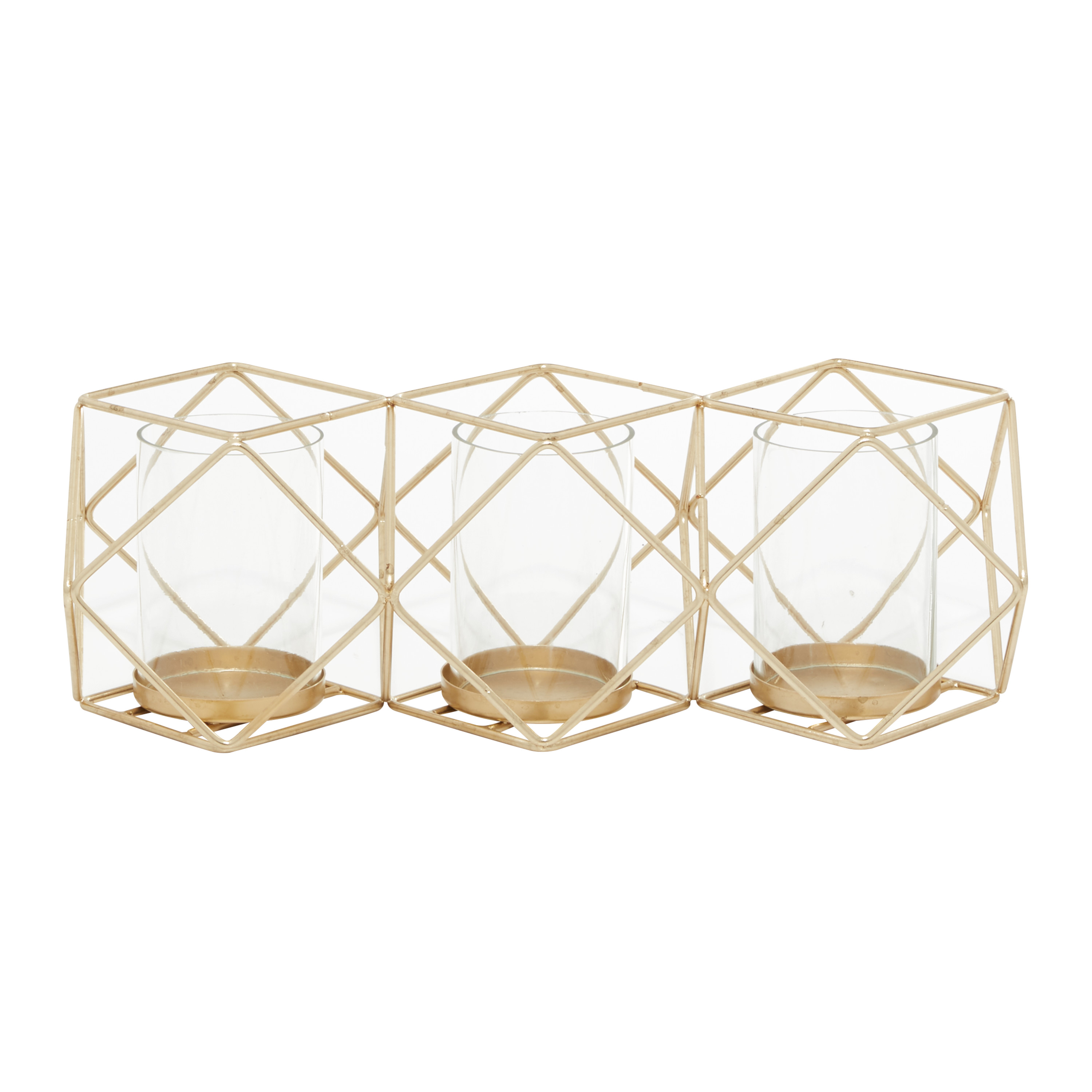 DecMode 15.25"W, 5.5"H Metal Modern Candle Holder, Gold, 1 - Piece
