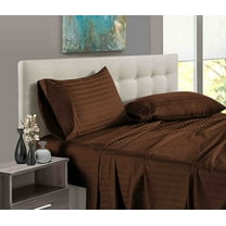 Easy Bedding Bed Sheet Sets, 300TC 4 Piece Bedding, 12 Inch Deep Pocket Luxury Soft, 100% Cotton- Chocolate Stripe, Queen Size