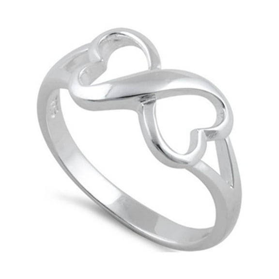 Antique 925 Sterling Silver Platinum Plated Double Heart Women Valentines Day Gifts Ring