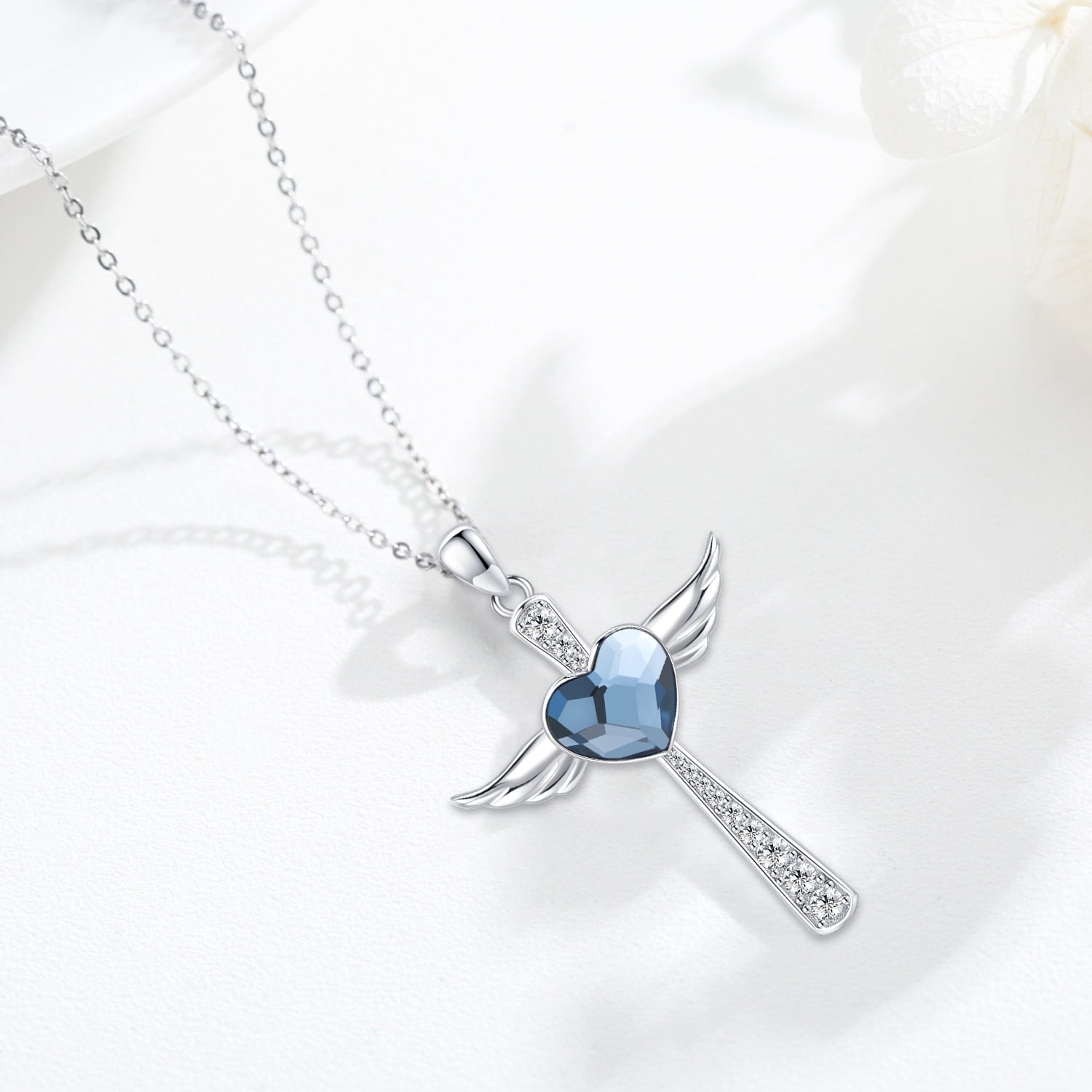 Coachuhhar Angel Wings Necklace 925 Sterling Silver Cross Pendant Necklace Cross Jewelry Gifts for Women