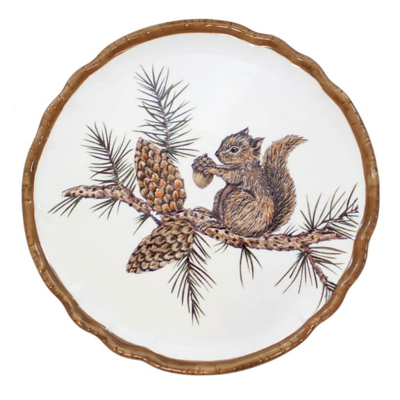 Tabletop Woodland Critter Plate Ceramic Cocktail Pinecones Th00655 Squirrel