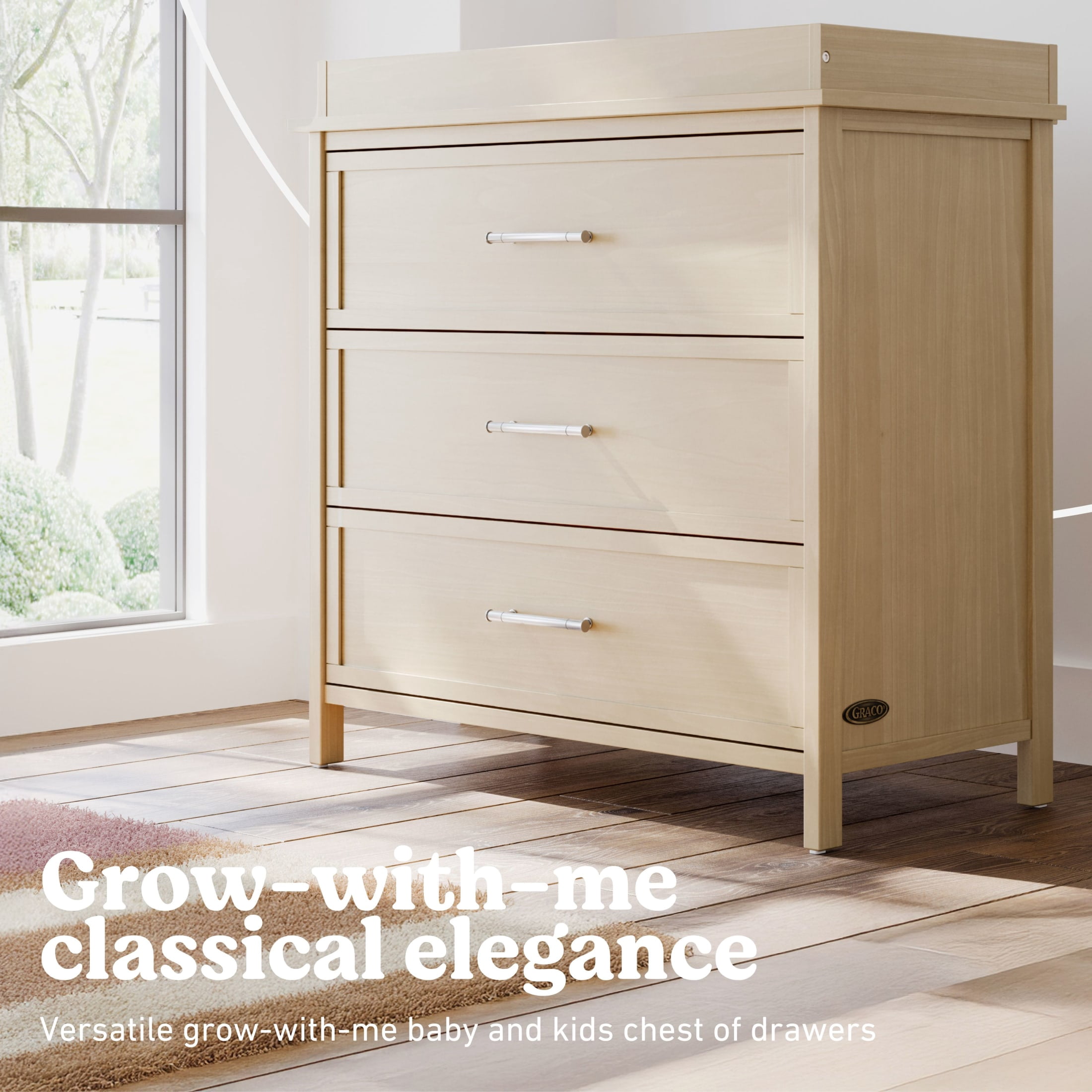 Graco Classic 3 Drawer Dresser with Infant Changing Topper, Driftwood
