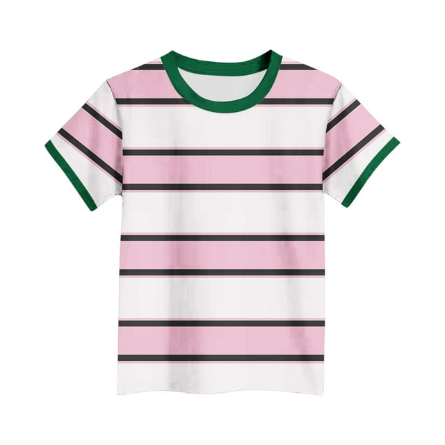 HaiMao T-Shirt pour Garçons à Manches Courtes Uni Classique d'Été Décontracté à Rayures Rose 7-8 Ans