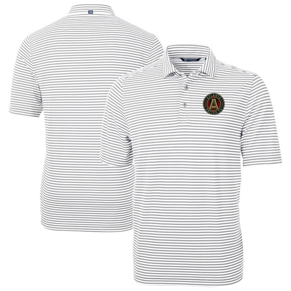 Men's Cutter & Buck Gray Atlanta United FC Virtue Eco Pique Stripe Recycled DryTec Polo