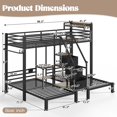 thumbnail image 5 of Triple Twin Bunk Bed with Storage Stair Drawers, Heavy Duty Metal Frame for 3 Sleepers, No Box Spring Needed, Black, 5 of 11