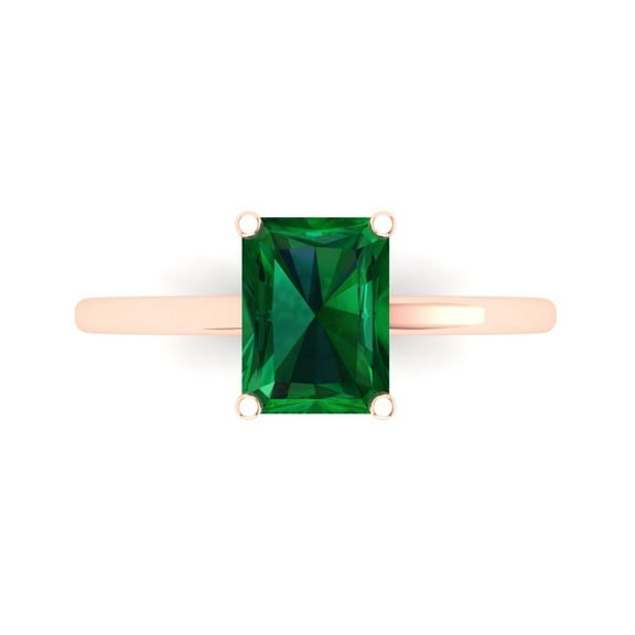 Clara Pucci 14K Rose Gold 2ct Emerald Solitaire Ring for Women
