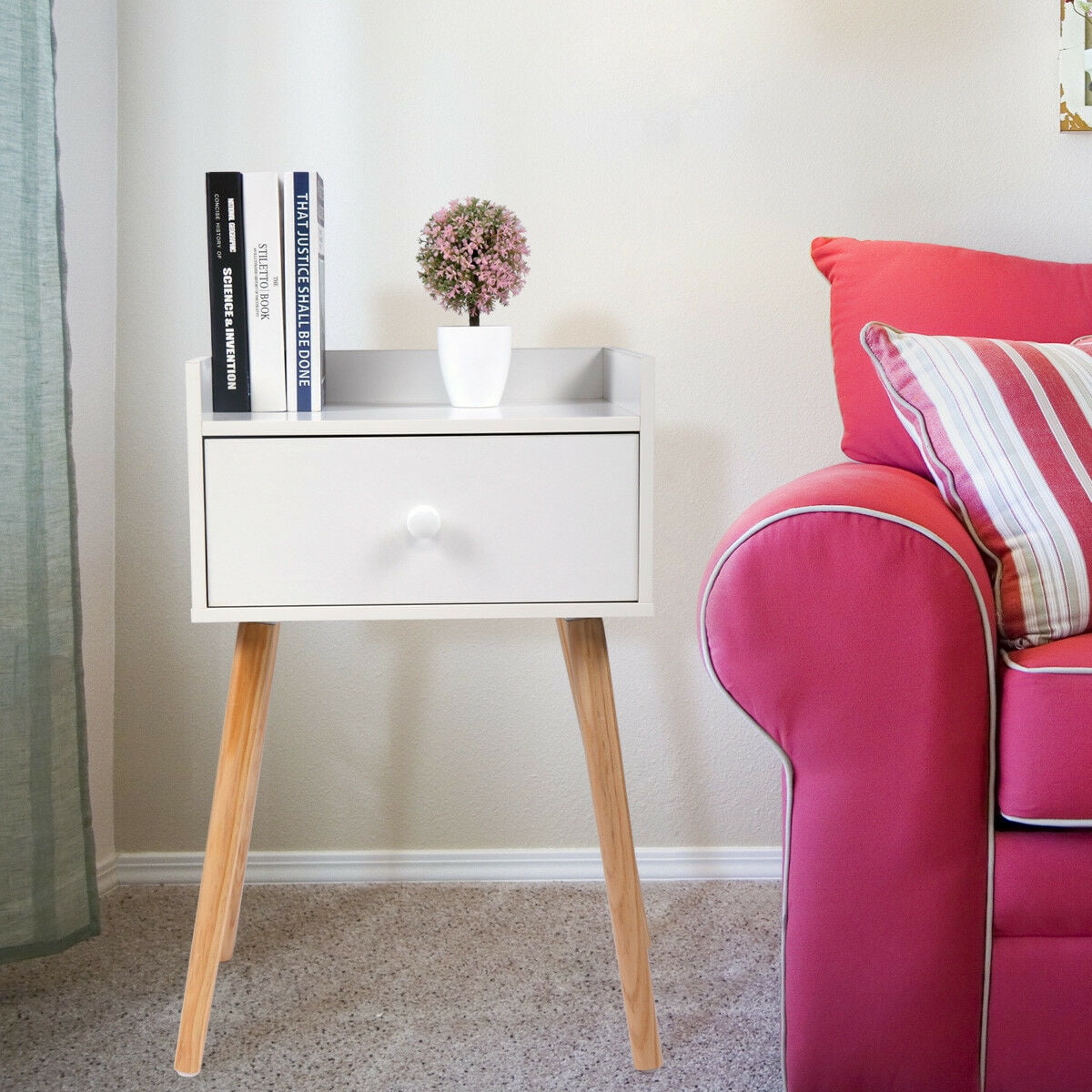 Kepooman Wood Night Stand with Bin Drawer, Modern Design Furniture End Side Table for Bedroom Living Room - White Kepooman Wood Night Stand with Bin Drawer, Modern Design Furniture End Side Table for Bedroom Living Room - White