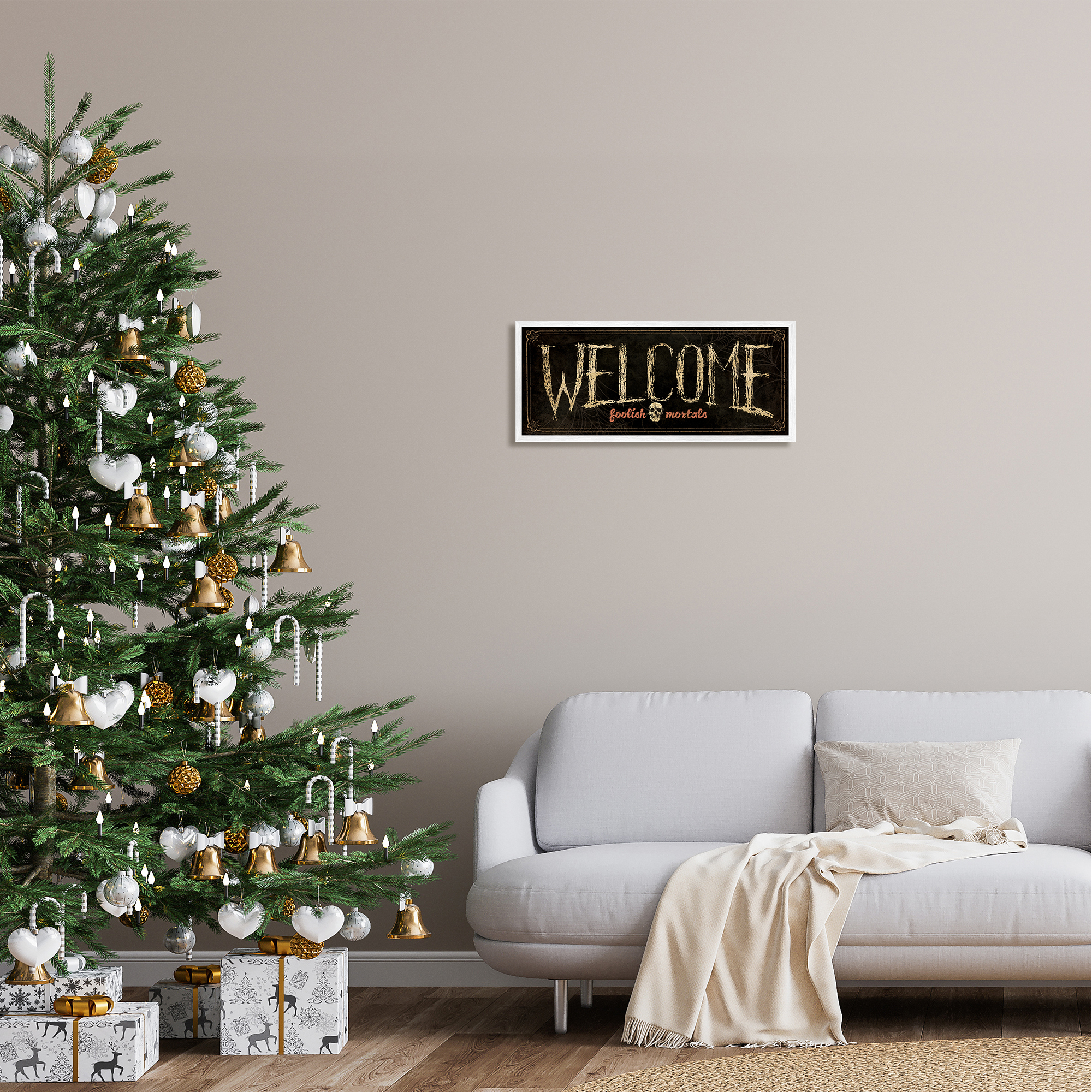 Stupell Industries Welcome Foolish Mortals Phrase Holiday Painting White Framed Art Print Wall Art