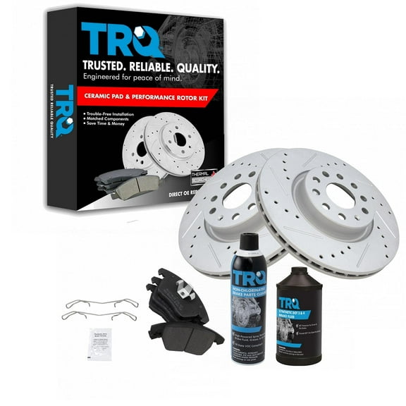 TRQ Performance Brake Rotor Drilled Slotted Coated & Semi-Metallic Pad Front Kit BKA18800 Fits select: 2009-2015 VOLKSWAGEN JETTA, 2009-2017 VOLKSWAGEN CC