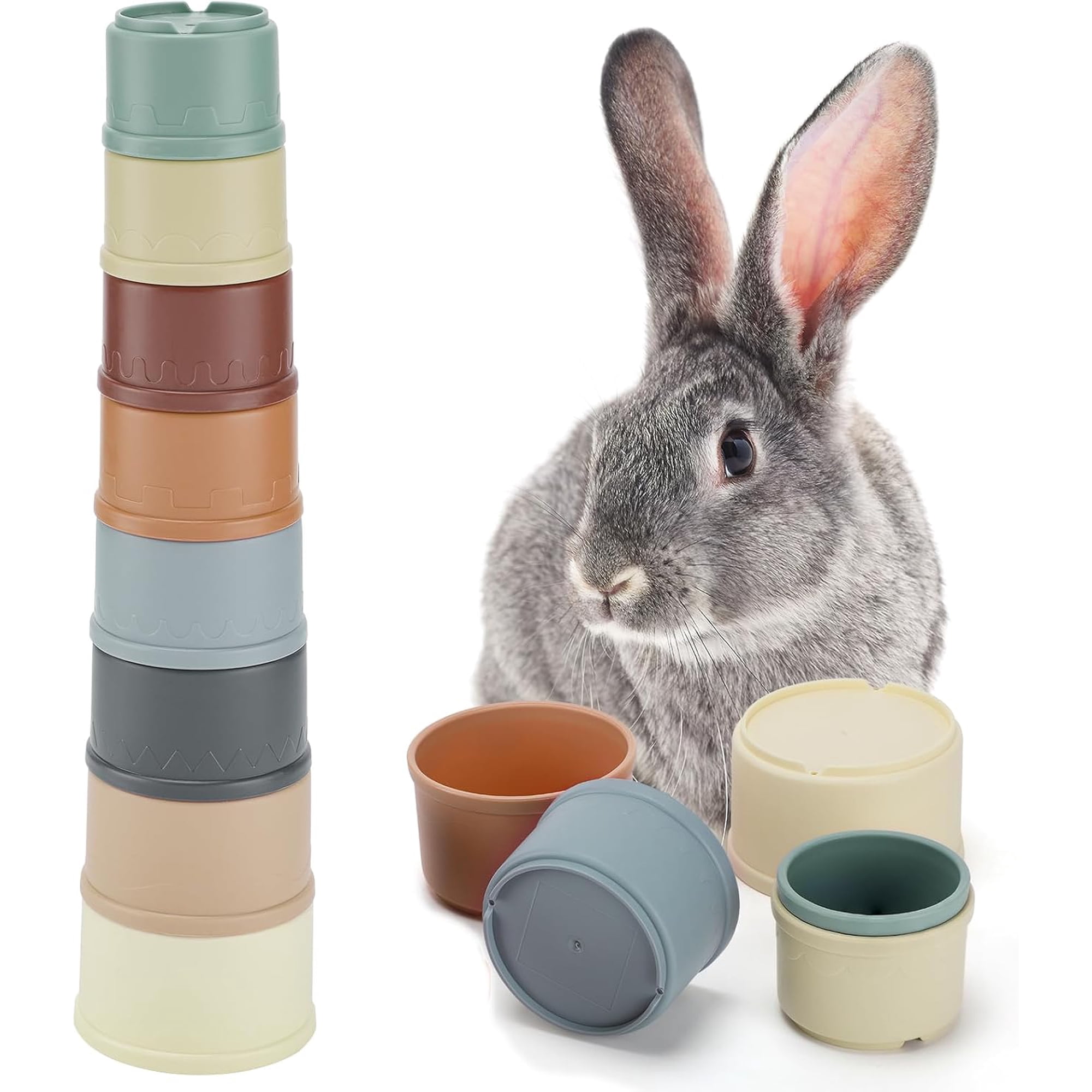 8 Pcs Stacking Cups for Bunny - Multi-Colored Reusable Rabbits Bunny Toys of Different Sizes, Safe Plastic Nesting Toys for Guinea Pig Hamster Gifts Hiding Food and Playing