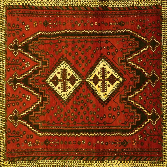 Ahgly Company Indoor Square Persian Yellow Traditional Area Rugs, 6' Square