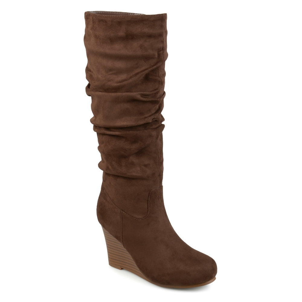 Brinley Co. - Women's Wide Calf Slouchy Faux Suede Mid-calf Wedge Boots - Walmart.com - Walmart.com
