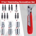 thumbnail image 4 of 17 PCS Right Angle Ratcheting Screwdriver Set, 90 Degree Offset Screwdriver for Tight Spaces, 36-Tooth Reversible Mini Ratchet Set with 1/4" Phillips/Pozidriv/Slotted/Torx Bits and Sockets, 4 of 7