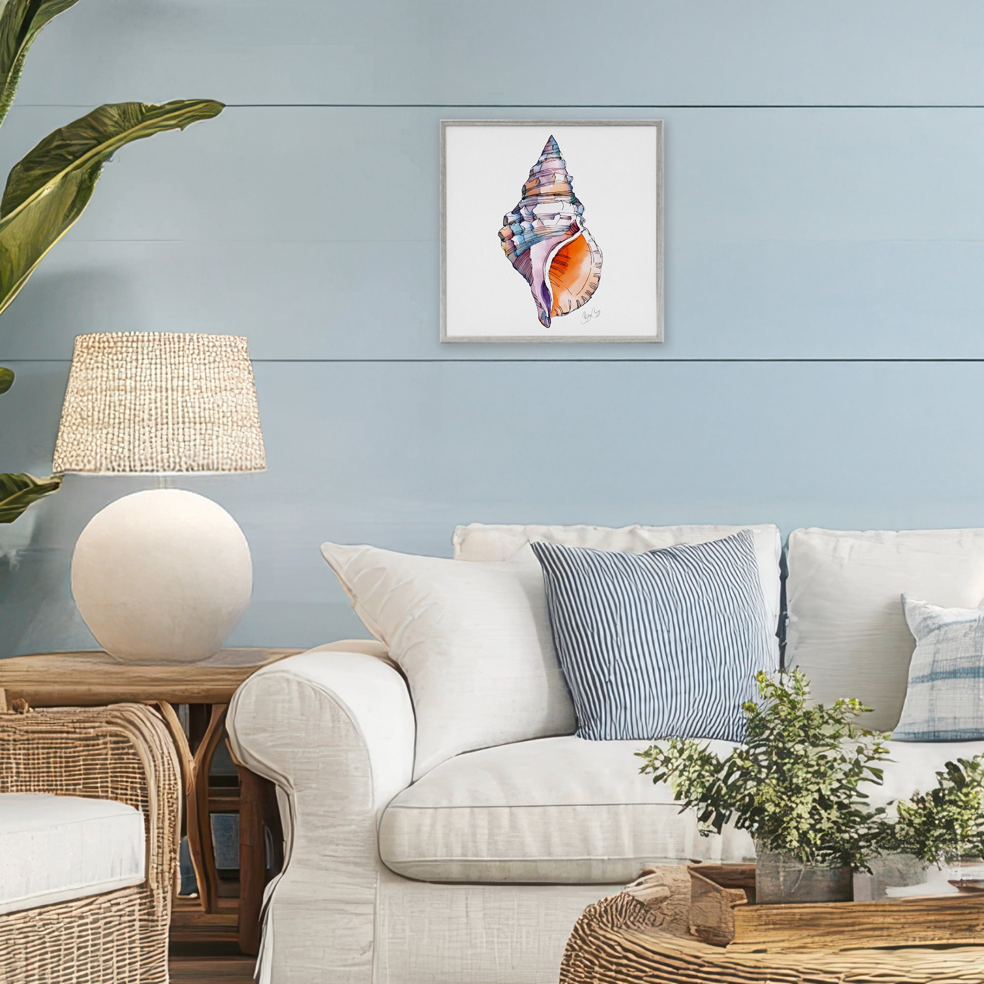 Stupell Industries Sunrise Conch Shell Gray Framed Giclee Art, design by Shelly Craig