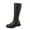 Black, variant on WEAIXIMIUNG Brown Booties Women Ladies Fashion Solid Color Leather Belt Buckle Decorative Side Zipper Flat Bottom Long Boots