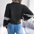 thumbnail image 6 of Lantern Sleeve V-Neck Color Block Sweater in Black - Casual Fit Winter Women's Style - Size L, 6 of 8