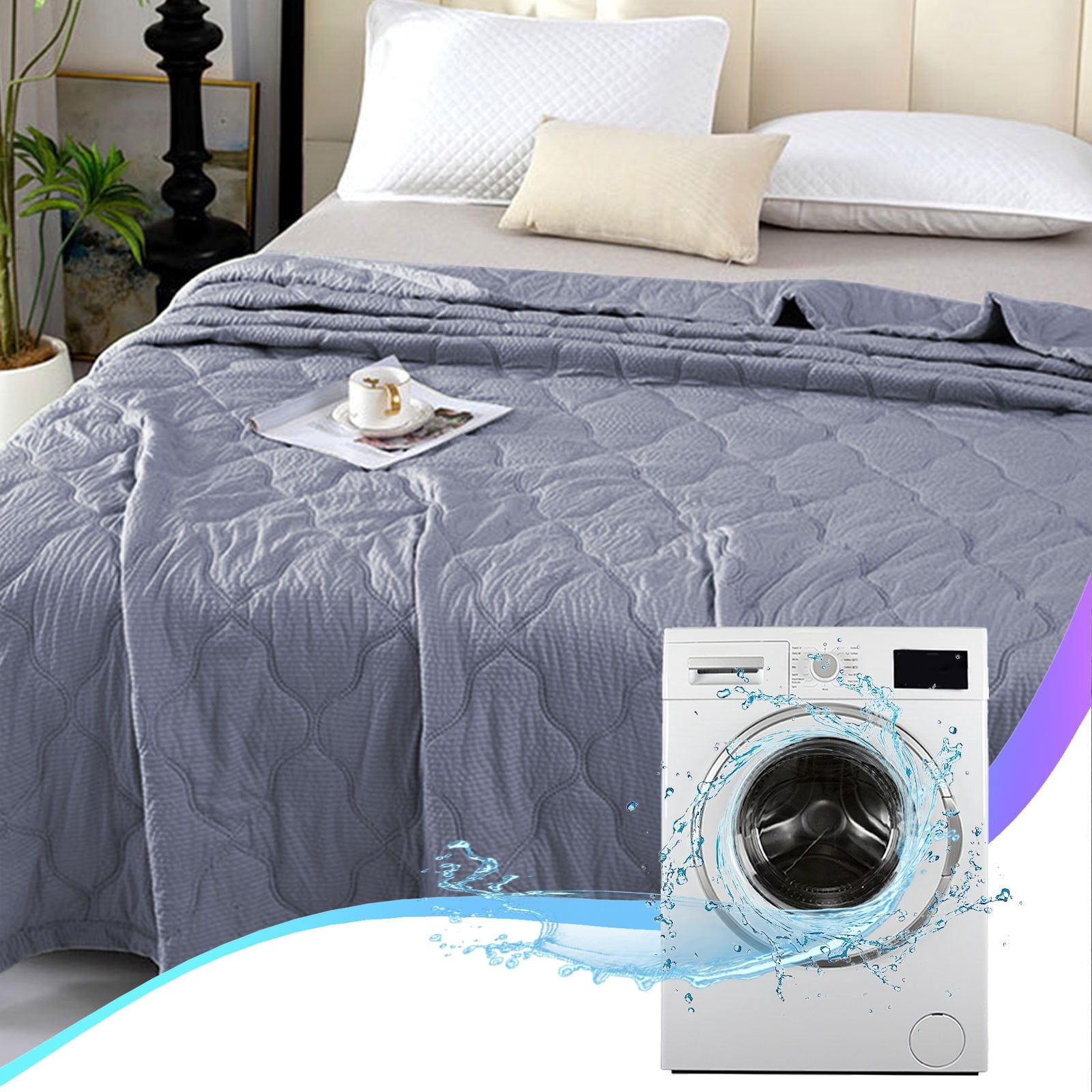 Hiroekza Quilts For Full Bed, Full Size Quilt, Ultra Soft Cotton Quilt for Spring Summer, Washable Solid Color Quilt for Home Dormitory