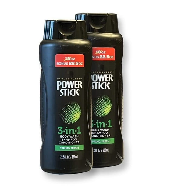 Powerstick Shampooing Revitalisant et Gel Douche 3 en 1 Fraîcheur Printanière (2 Ch 22,5 Oz)