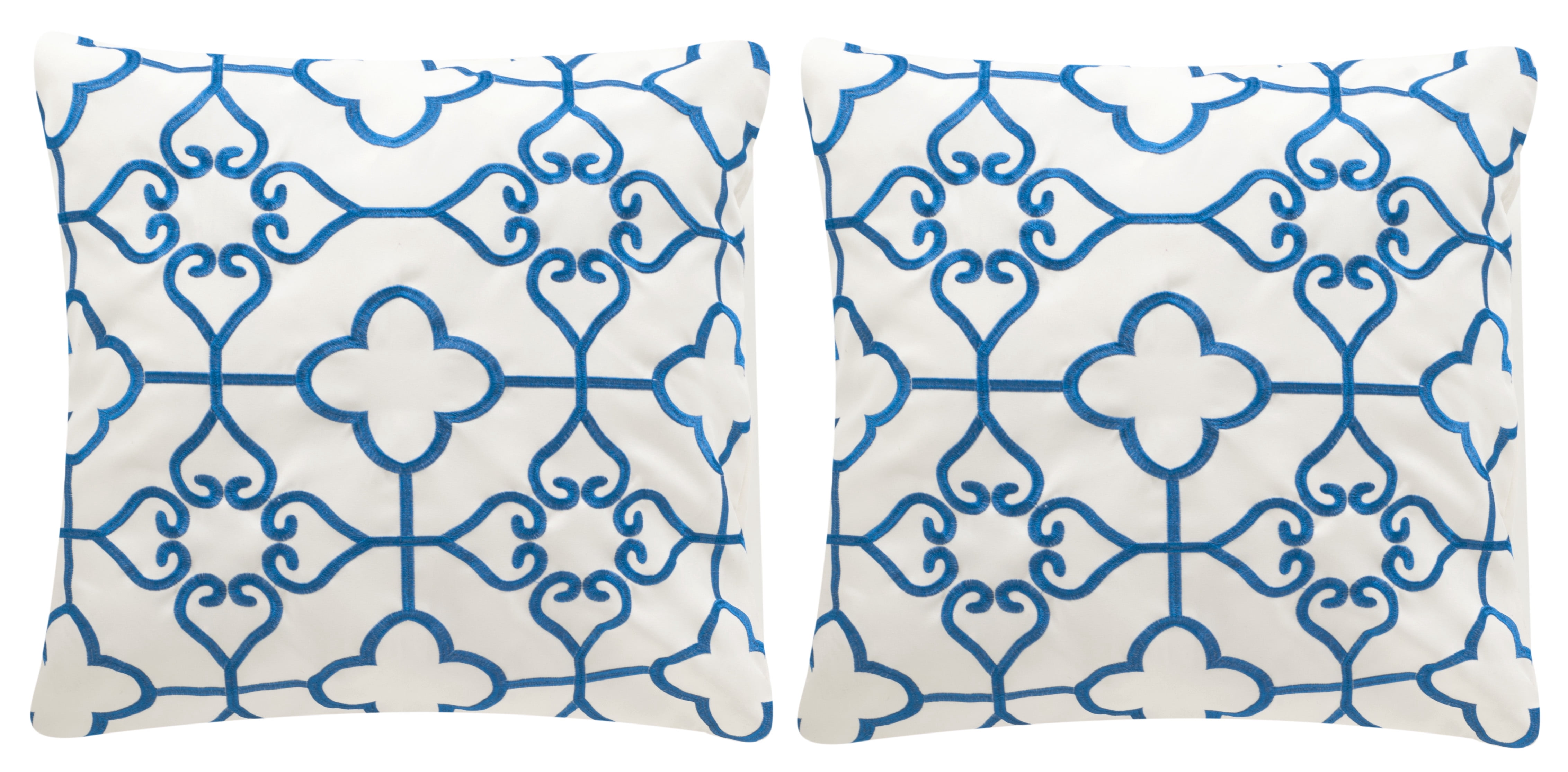 SAFAVIEH Nadia Soleil 20" x 20" Indoor/Outdoor Pillow, Royal Blue/Cream, Set of 2