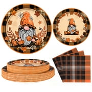 Homlouue 200 PCS Fall Paper Plates and Napkins Thanksgiving Party Supplies Buffalo Plaid Disposable Dinnerware Server 50