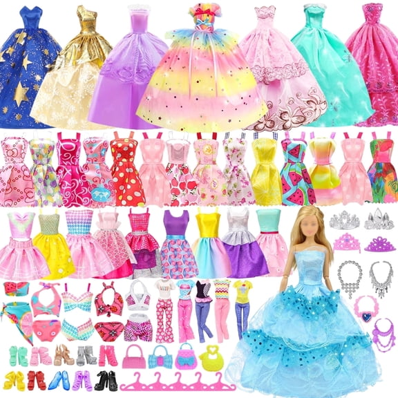 ECORELF 100 Pcs Doll Clothes and Accessories Set for 11.5 inch Doll -Complete Fashion Outfit Collection for Girls