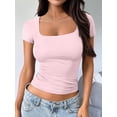 thumbnail image 4 of Gynyvoja Women'S Short Sleeve Tshirts Square Neck Cute Crop Tops Spring Summer Basic Tees Workout Going Out Pink XL, 4 of 9