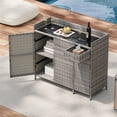thumbnail image 1 of 47.5"W Wicker Outdoor Storage Cabinet with Tempered Glass Desktop, Weather-proof Rattan Bar Table with Three Doors, Adjustable Shelf, and One Drawer, for Outdoor Cushions, Pool Toys,Grey, 1 of 22