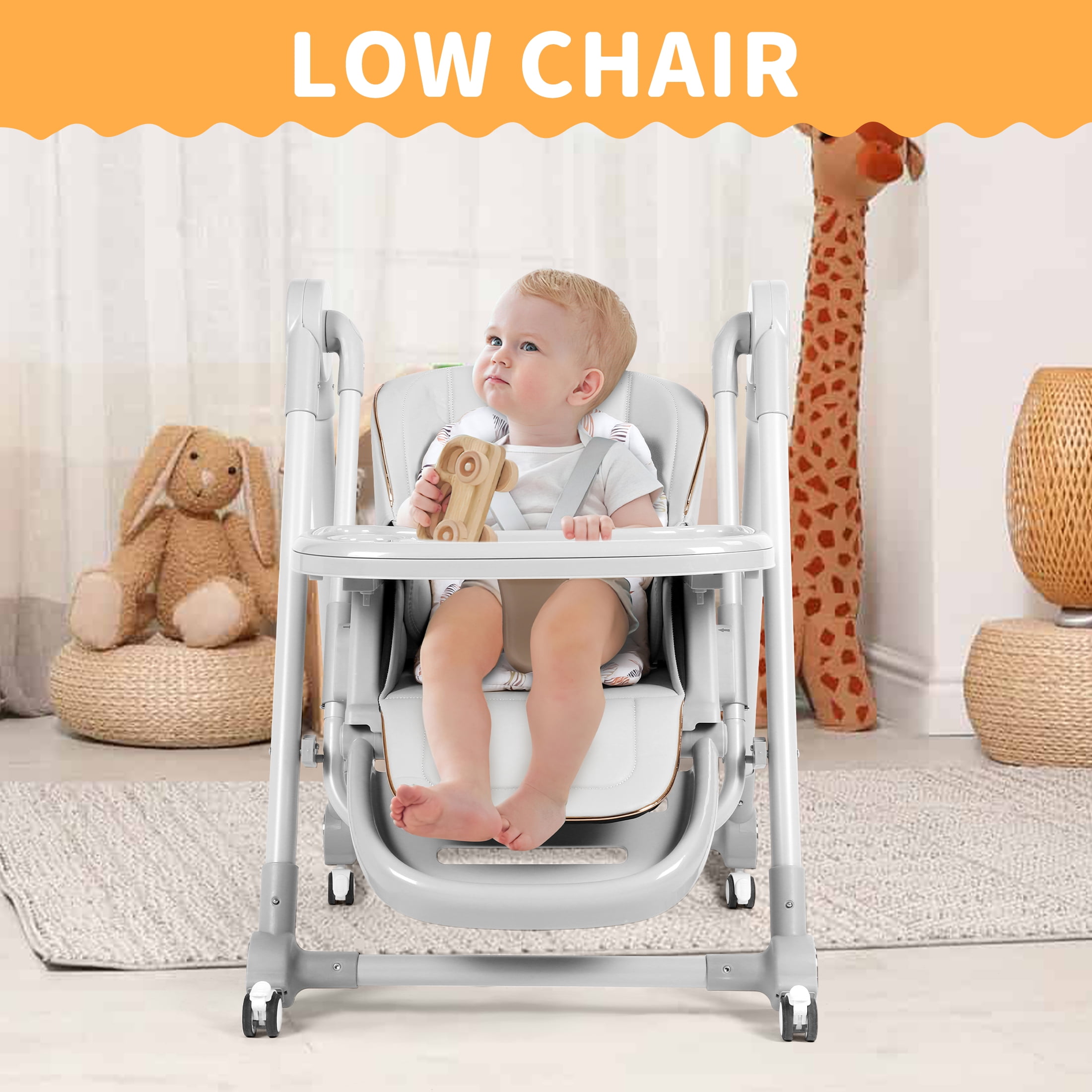 Loewten 3-in-1 Baby High Chair,Convertible Baby Swing,Foldable Infant Dining Chairs Seat with Wheels for Babies and Toddlers,Gray