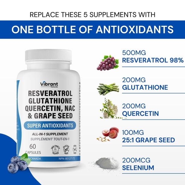 medi peel glutathione cream review Resveratrol 500mg Glutathione 200mg Quercetin 200mg Grape Seed Extract -  Antioxidant Supplement For Women and Men with N-Acetyl Cysteine and  Selenium, Made in Canada 60 Capsules