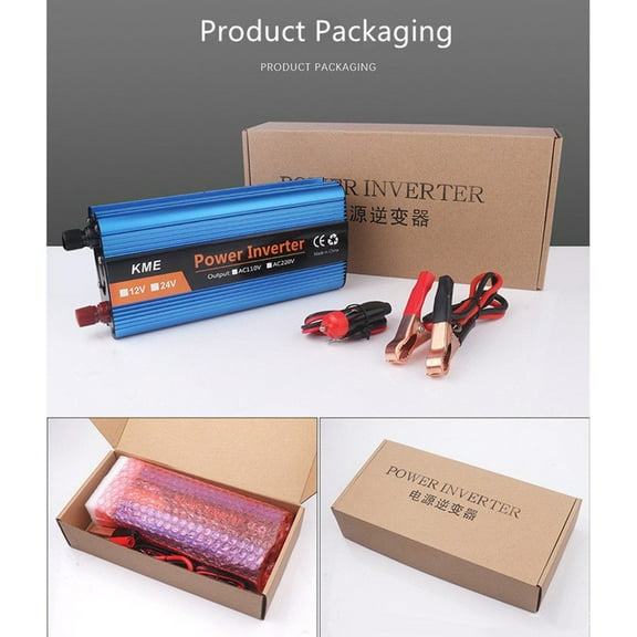 1200W Car Power Inverter with USB-C and 3.0 USB Port - DC 12V to 110V AC Power inverters for Vehicles Converter Fast Charging Ports Car Charger Adapter (Blue)