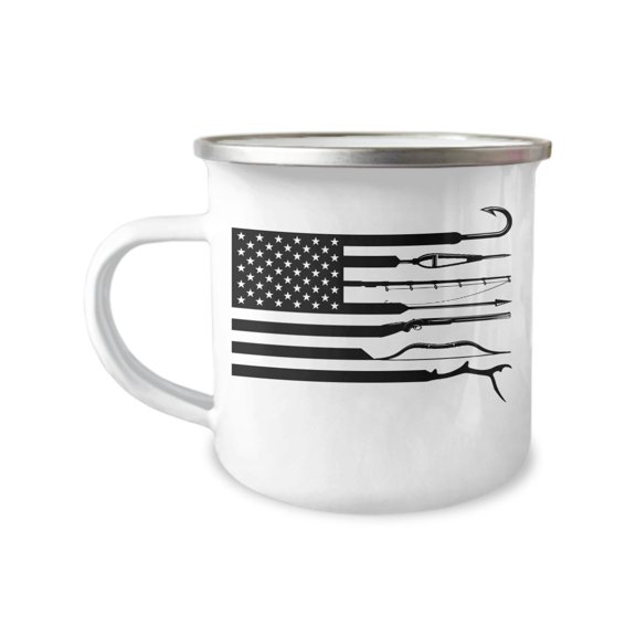 Fishing Hunting American Flag Camper Coffee Mug - Great Gift Idea for Outdoors, Camping, & Hunting