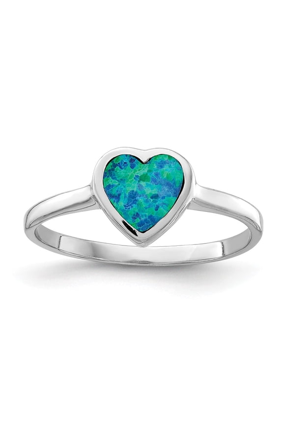 925 Sterling Silver Rhodium-plated Polished Heart Synthetic Opal Ring Size: 8; for Adults and Teens; for Women and Men