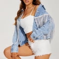 thumbnail image 5 of Women Crop Jean Jacket with Tassels Long Sleeve Ripped Vintage Fashion Fringed Short Denim Coat Fall Outwear (Large, Blue), 5 of 6