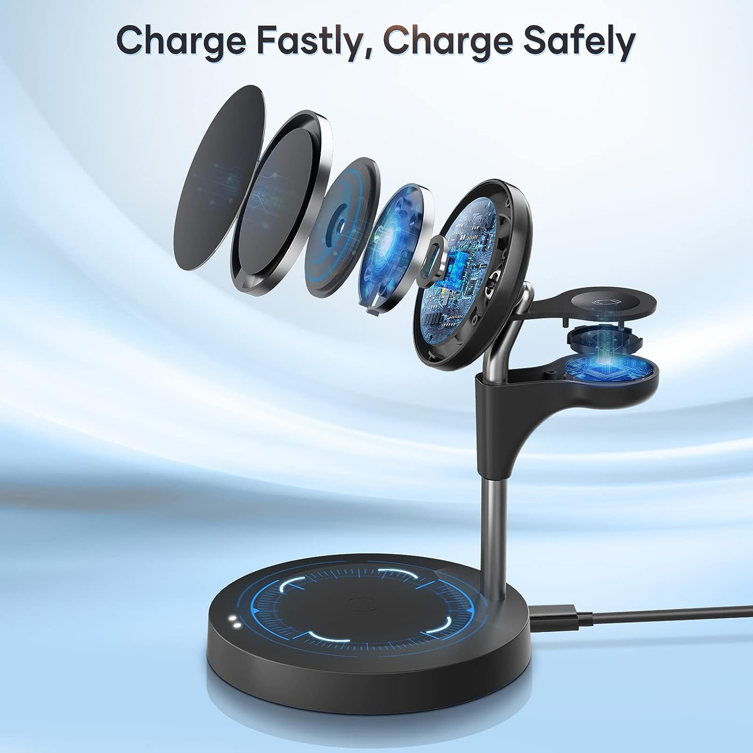delpattern 3-in-1 Wireless Charger Station, Fast Charging Dock for iPhone 14/13/12, Apple Watch, AirPods (Black)