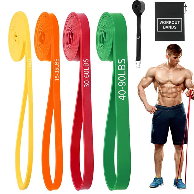 Set de bandas de resistencia YOVKOK para ejercicio (amarillo, naranja, rojo, verde)