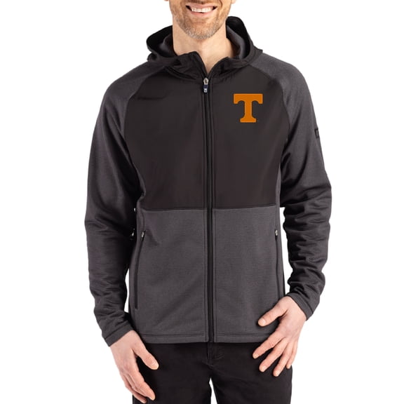 Men's Cutter & Buck Heather Black Tennessee Volunteers Peshastin Eco Fleece Recycled Raglan Full-Zip Tri-Blend Hybrid