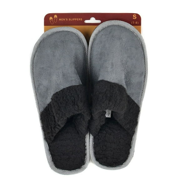 Men's Slipper Faux Fur Soft Warm Slip On Memory Foam Cushion Casual House Shoe, Grey, M