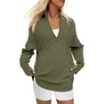 thumbnail image 3 of Women'S Long Sleeve Quarter Zip Pullover Sweater Casual Loose V Neck Collared Ribbed Knit Tops Army Green L, 3 of 8