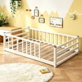 thumbnail image 3 of Bellemave Twin Size Montessori Floor Bed with Rails, Metal Low Profile Toddler Bed Frame with Slats, No Box Spring Needed（White), 3 of 8