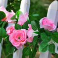 thumbnail image 2 of 2pcs 7.4FT Artificial Rose Vine with 16pcs Silk Rose Flowers Green Leaf Hanging Ivy for Home Décor Wedding Hotel Fence Arch Patio Restaurant Party Garden Garland Wreath Prop(Red), 2 of 5