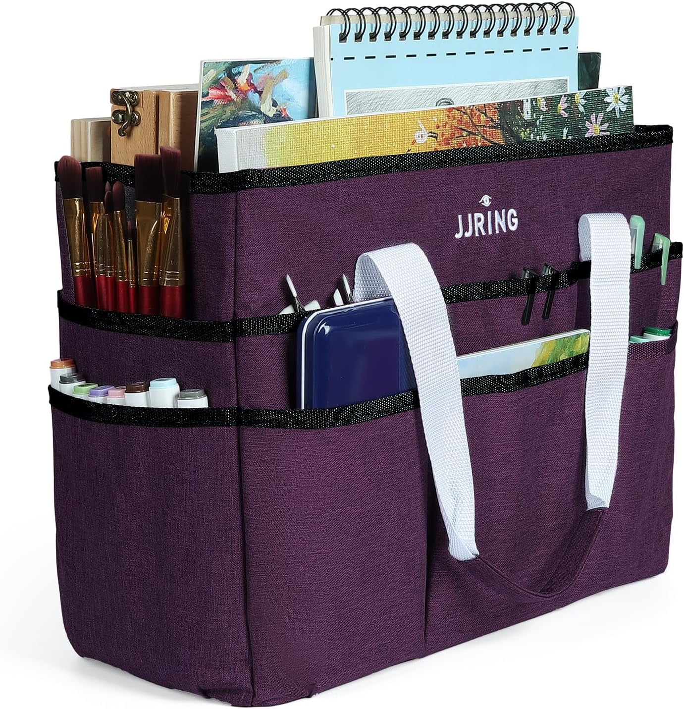 Craft Organizer Tote Bag, Large Deep Purple Multi-Pocket Art and Sewing Storage Caddy for Scrapbooking, Office, and Medical Supplies