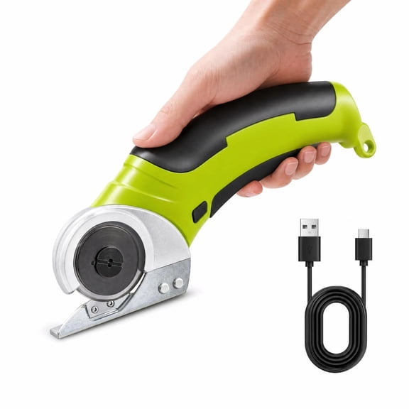 Behome Cardboard Cutter, Rechargeable Electric Box Cutter with 2 Blades&Safety Lock, Electric Scissors for Leather Carpet Plastic Cutting, Green
