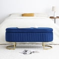 thumbnail image 3 of Miniyam Storage Bench Bedroom Bench, Velvet Oval Upholstered End of Bed Bench with Golden Metal Legs,Modern Storage Ottoman Bench,Blue, 3 of 6