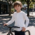 thumbnail image 3 of OGLCCG Boys Henley Shirt Long Sleeve 3 Button Crewneck Fall Tees Casual Pullover Top for School(White,12-13 Years), 3 of 8