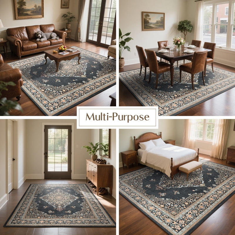TWINNIS 6'x9'Area Rug Non-Slip Indoor Carpet Soft Rug for Living Room,Black