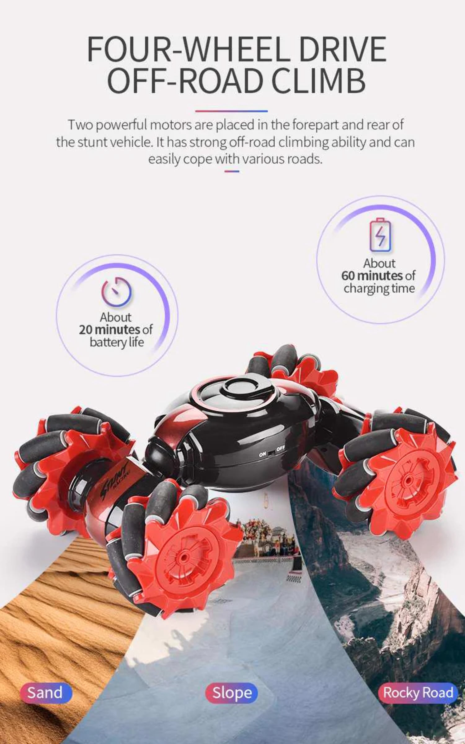 Remote Control Car, 4WD Off-Road RC Stunt Truck Toy 360° Rotation Drift Wheels Gesture Control Watch