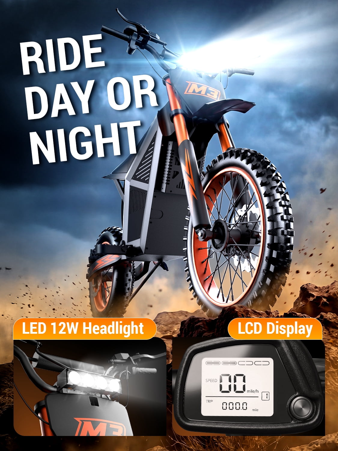 Electric Dirt Bike for Teens Age 13+,3000W 200N·m High Torque, 21AH Battery, 14"/12" Full Suspension Off-Road