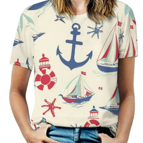 Nautical Adventure -1 Women's T-Shirt Short Sleeve T Shirts Tops Tee Ladies Loose T