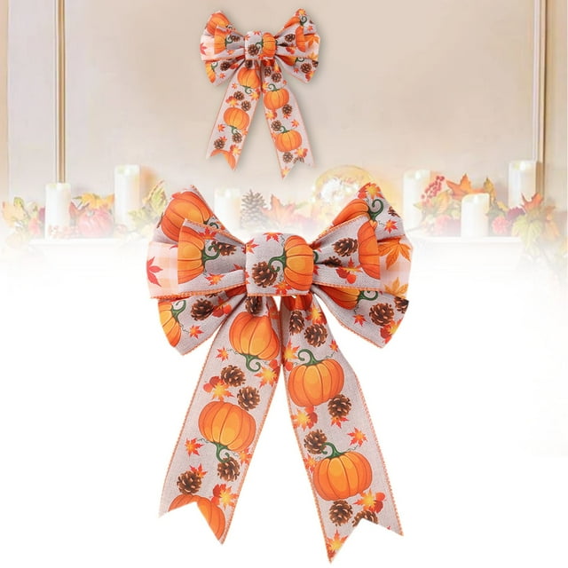 VINOIC Autumn Thanksgiving Bow, Burlap Design with Pumpkin and Maple Leaves for Tree Wreath and Wrapping, Perfect for Home Decorations, Durable and Festive, Ideal for DIY